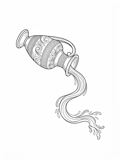 Black and white fine line aquarius tattoo design, outline stencil