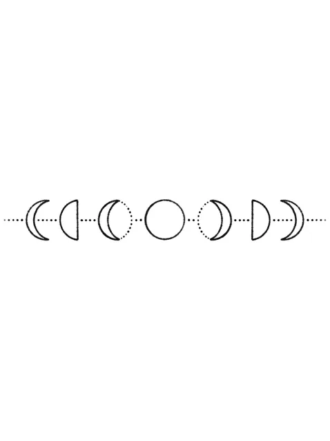 Black and white fine line armband and moon tattoo design, outline stencil