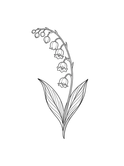 Black and white fine line birth flower and lily of the valley tattoo design, outline stencil