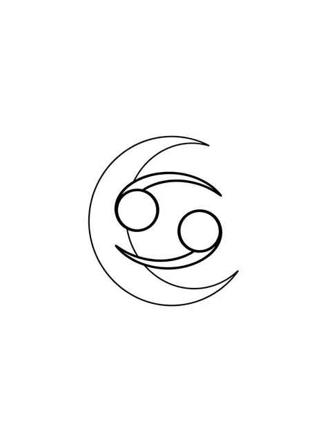 Black and white fine line cancer sign and moon tattoo design, outline stencil