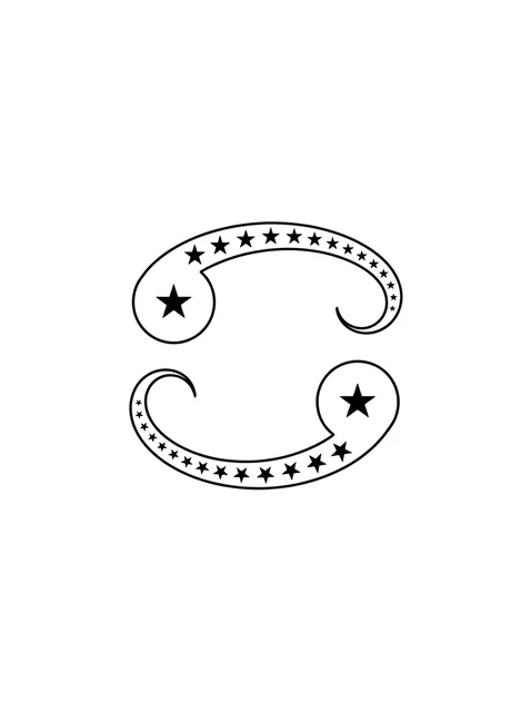 Black and white fine line cancer sign and star tattoo design, outline stencil