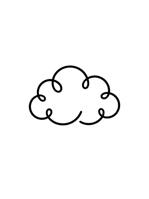Black and white fine line cloud tattoo design, outline stencil