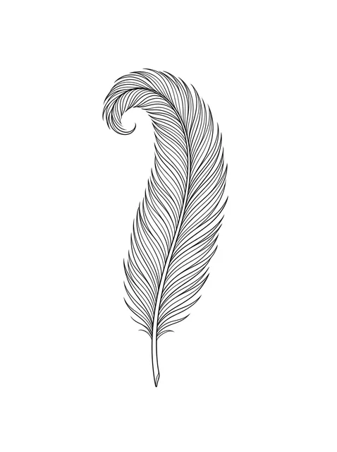 Black and white fine line egyptian and feather tattoo design, outline stencil