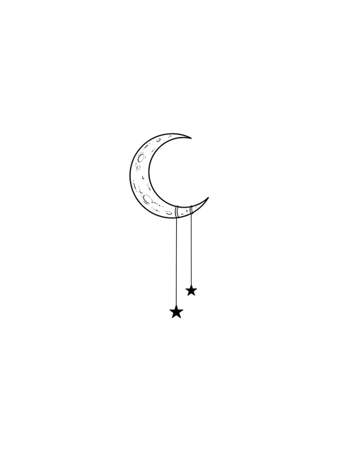 Black and white fine line filler and moon tattoo design, outline stencil