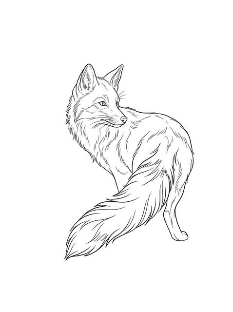 Black and white fine line fox tattoo design, outline stencil