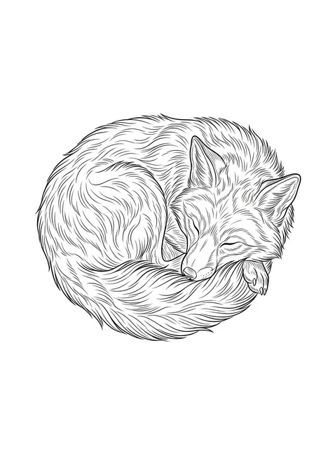 Black and white fine line fox tattoo design, outline stencil