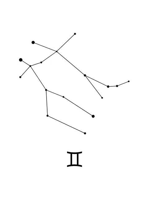 Diseño de tatuaje de gemini y constellation de estilo línea fina en negro y gris