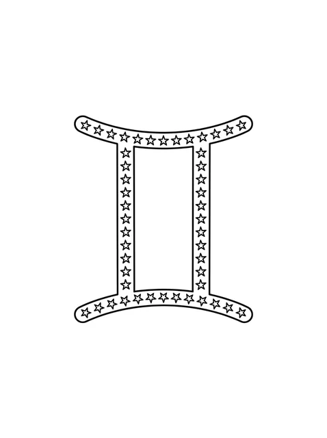 Black and white fine line gemini and star tattoo design, outline stencil: a row of small