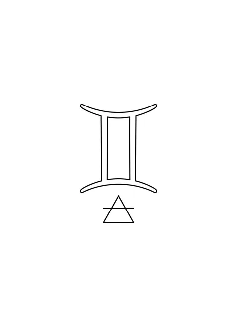 Black and white fine line gemini tattoo design, outline stencil