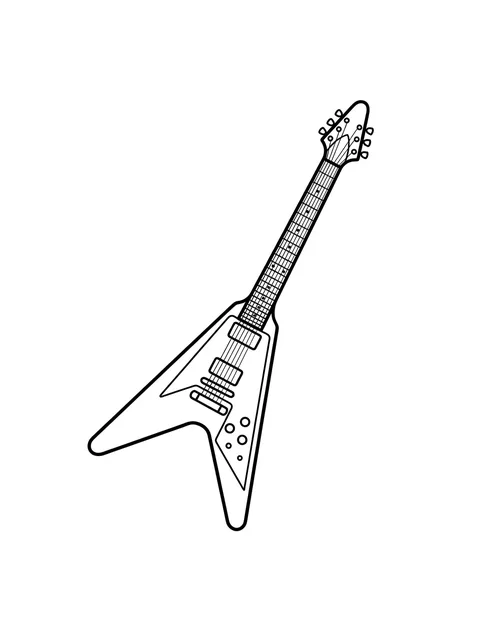 Black and white fine line guitar tattoo design, outline stencil