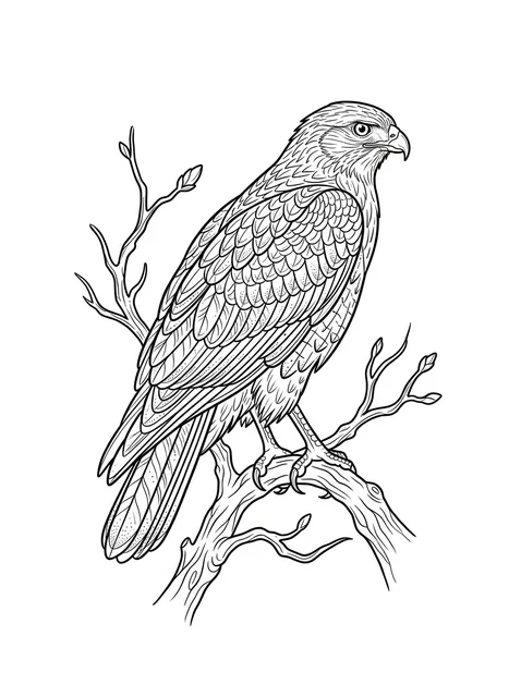 Black and white fine line hawk tattoo design, outline stencil