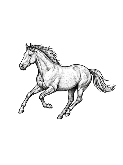 Black and grey fine line horse tattoo design, outline stencil