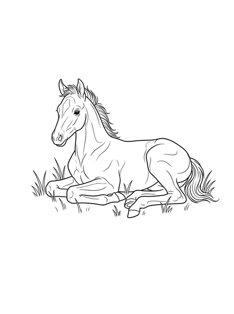 Black and white fine line horse tattoo design, outline stencil