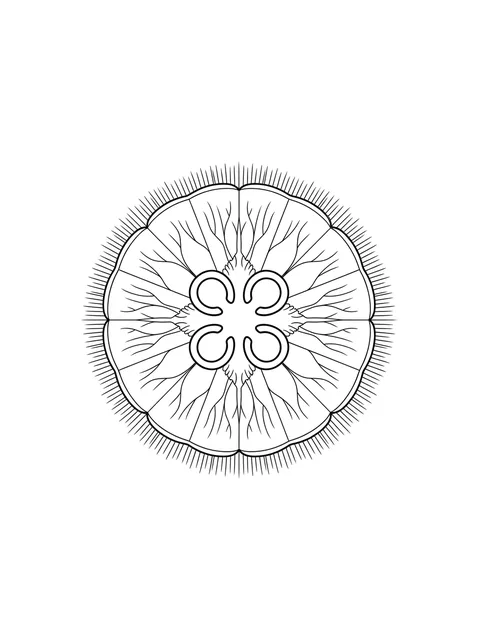 Black and white fine line jellyfish tattoo design, outline stencil