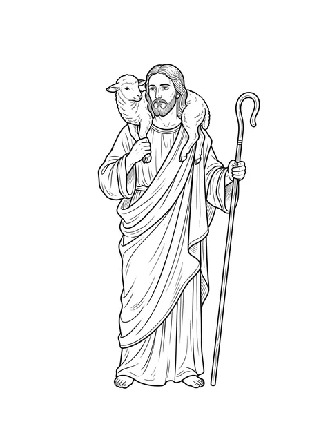 Black and white fine line jesus tattoo design, outline stencil