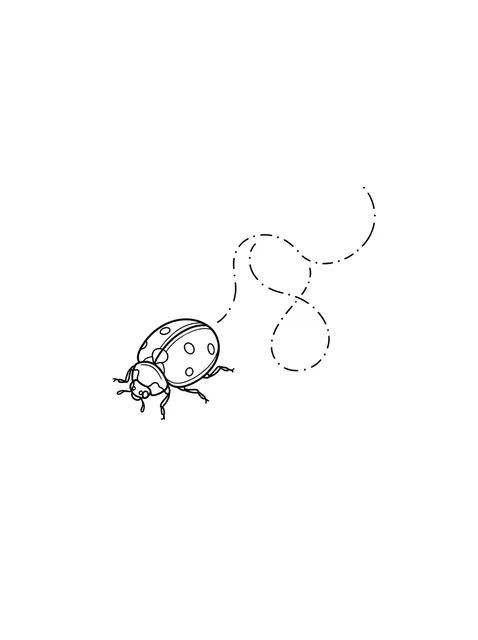 Black and white fine line ladybug tattoo design, outline stencil