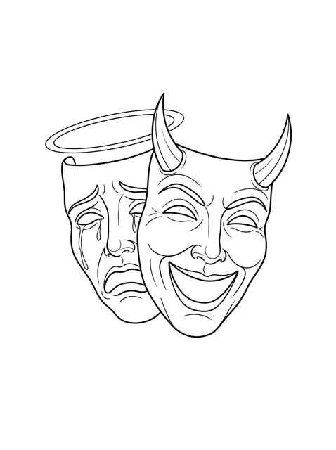 Black and white fine line laugh now cry later tattoo design, outline stencil