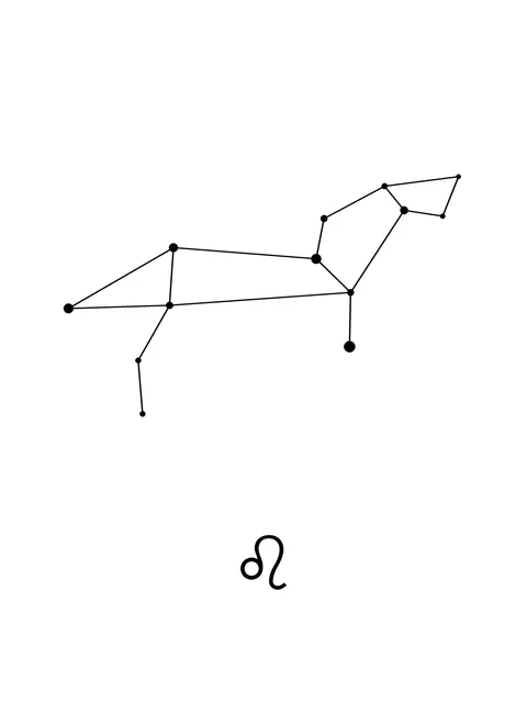Diseño de tatuaje de constellation y leo de estilo línea fina en negro y gris