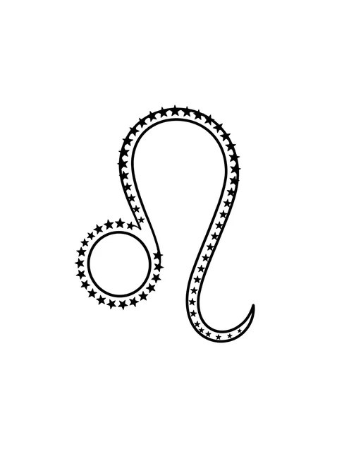 Black and white fine line leo and star tattoo design, outline stencil