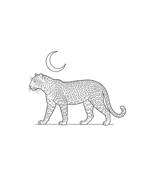 Black and white fine line leopard and moon tattoo design, outline stencil