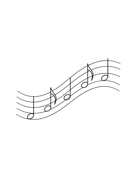 Black and white fine line music note tattoo design, outline stencil