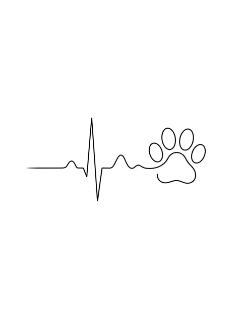 Tattoo-Vorlage mit einem Pfotenabdruck, Stil: Fine Line, in Schwarz-Grau