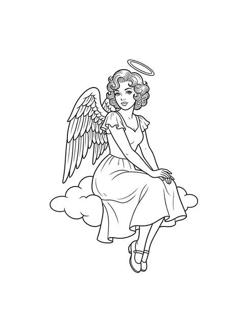 Black and white fine line pin up and angel tattoo design, outline stencil