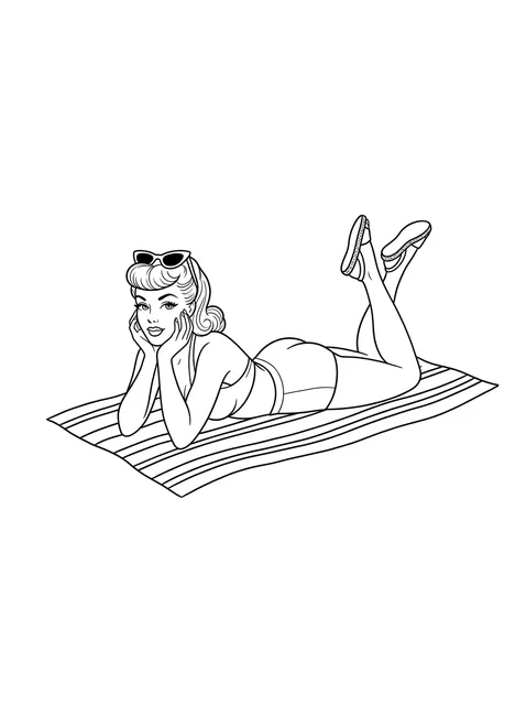 Black and white fine line pin up tattoo design, outline stencil