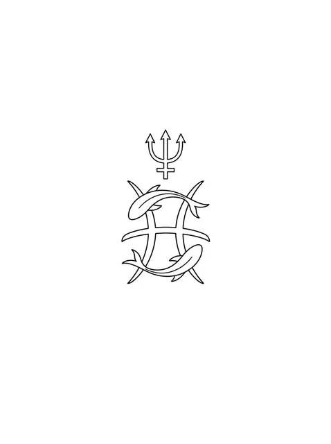 Black and white fine line fish and pisces tattoo design, outline stencil