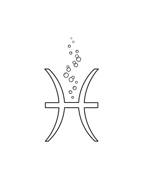 Black and white fine line pisces tattoo design, outline stencil