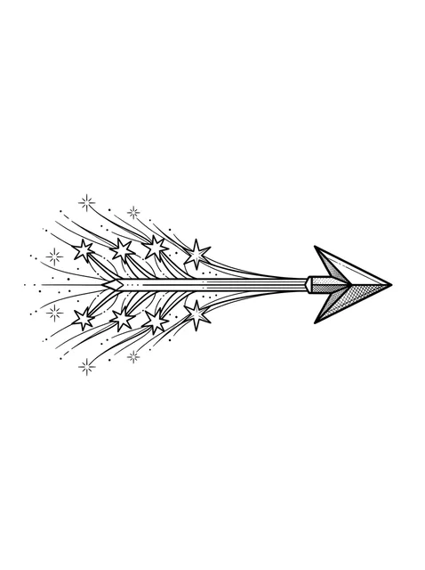 Black and white fine line sagittarius and arrow tattoo design, outline stencil