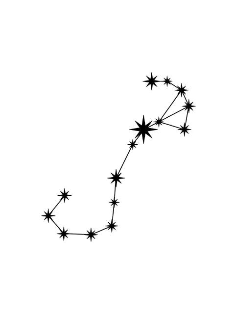 Black and white fine line scorpio and constellation tattoo design, outline stencil