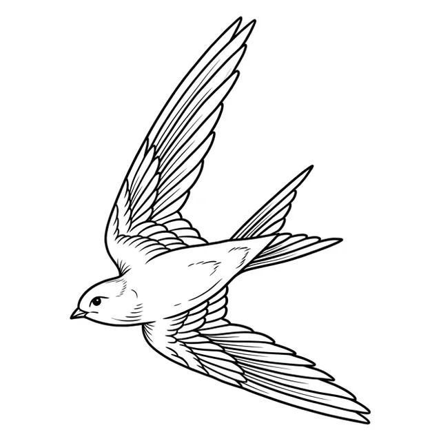 fine line swallow tattoo design, black and grey