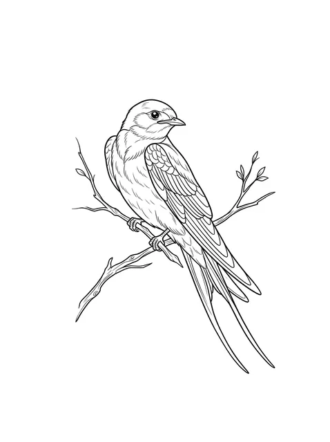 Black and white fine line swallow tattoo design, outline stencil