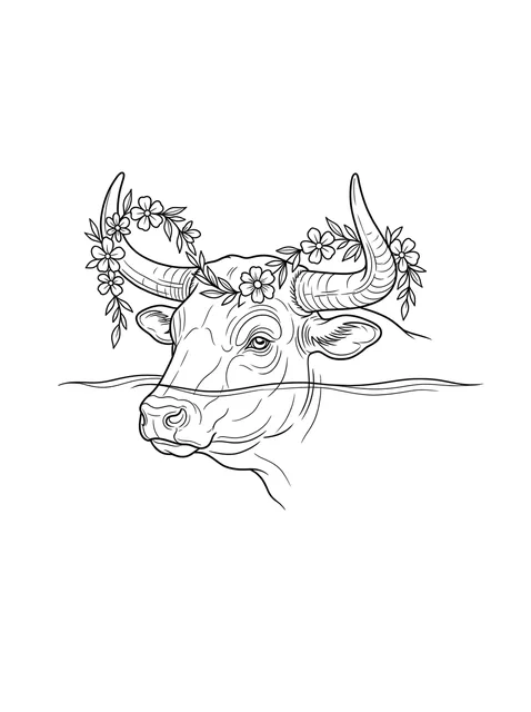 Tattoo-Vorlage mit einem Stier und dem Sternzeichen Stier, Stil: Fine Line, in Schwarz-Grau