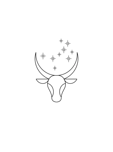 Diseño de tatuaje de taurus y una estrella de estilo línea fina en negro y gris