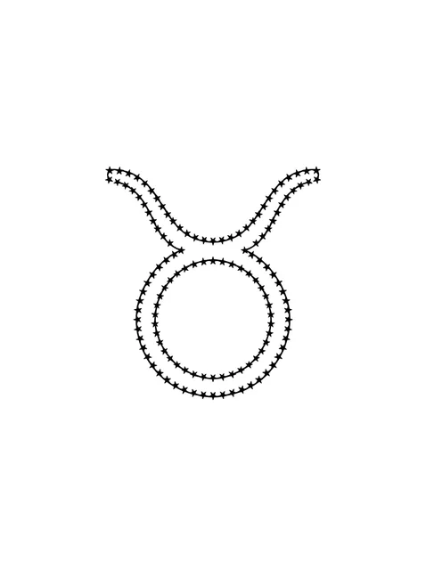Black and white fine line taurus and star tattoo design, outline stencil