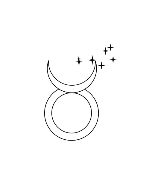 Black and white fine line taurus and star tattoo design, outline stencil