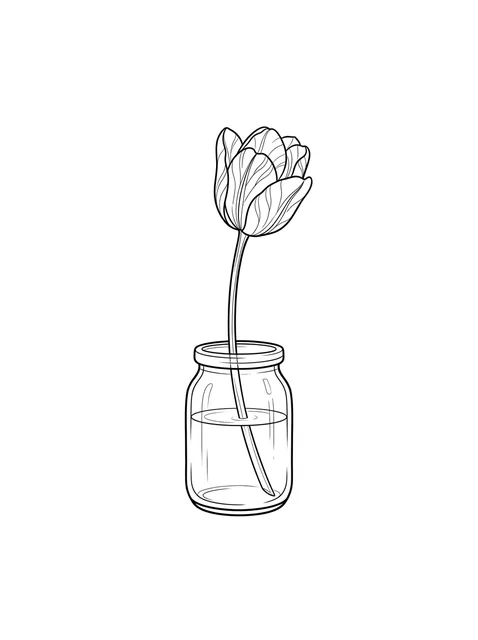 Black and white fine line tulip tattoo design, outline stencil