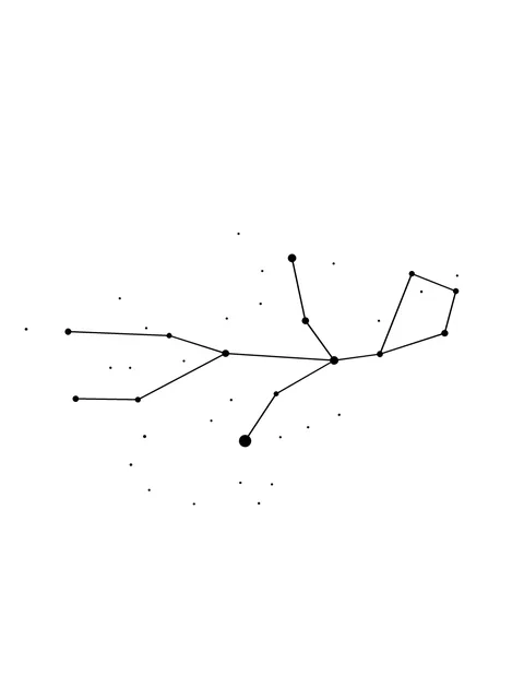 Diseño de tatuaje de virgo y constellation de estilo línea fina en negro y gris