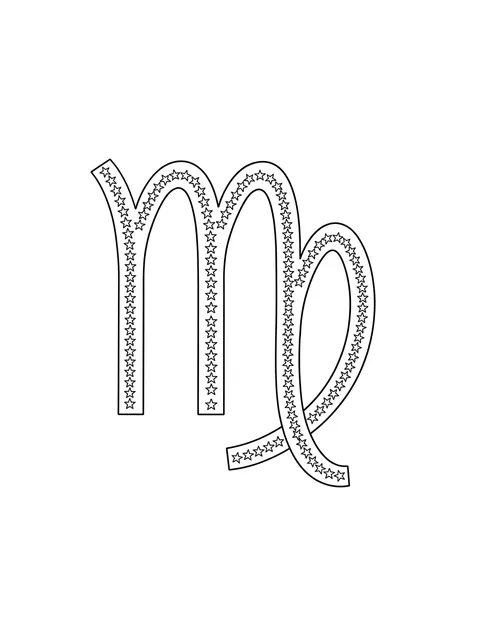 Black and white fine line virgo and star tattoo design, outline stencil