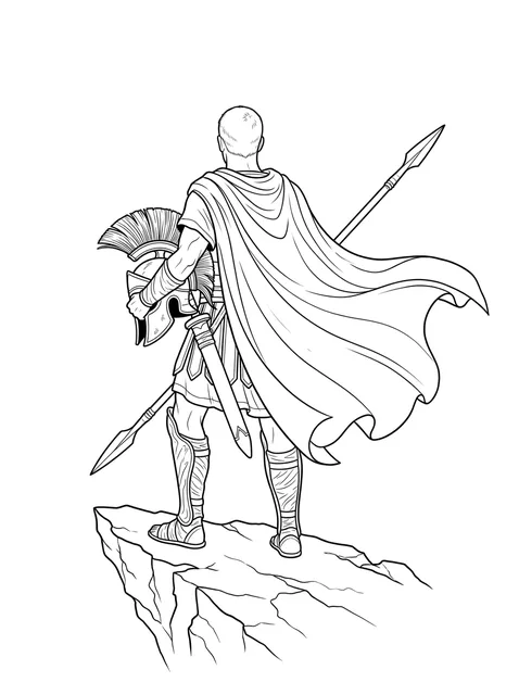 Black and white fine line warrior and spartan helmet tattoo design, outline stencil