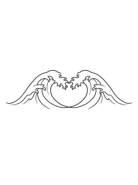 Black and white fine line wave tattoo design, outline stencil