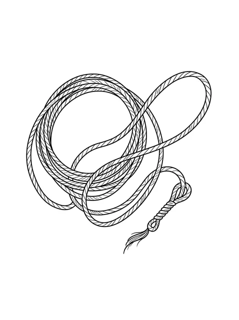 Black and white fine line western and lasso tattoo design, outline stencil