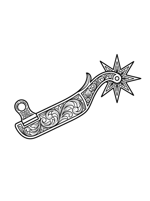 Black and white fine line western and spur tattoo design, outline stencil