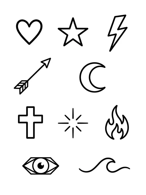 Black and grey flash heart and star tattoo design