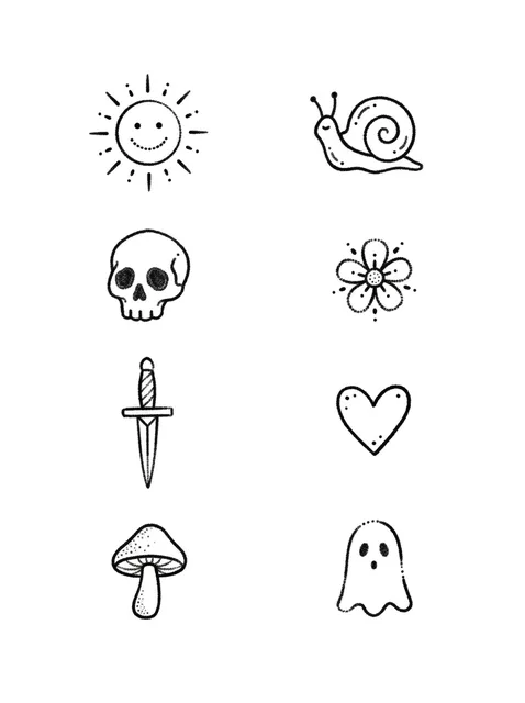 Black and grey flash skull and sun tattoo design