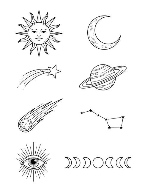 Black and grey flash sun and moon tattoo design