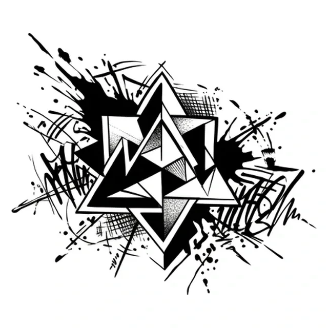 Black and white geometric abstract tattoo design, outline stencil