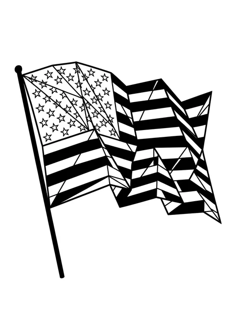Black and white geometric american flag tattoo design, outline stencil